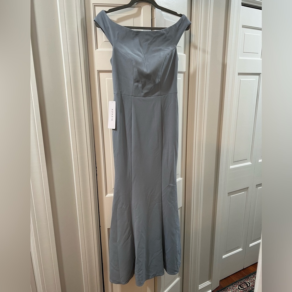 NWT Azazie Nicolina Slate Blue Dress - Picture 6 of 8